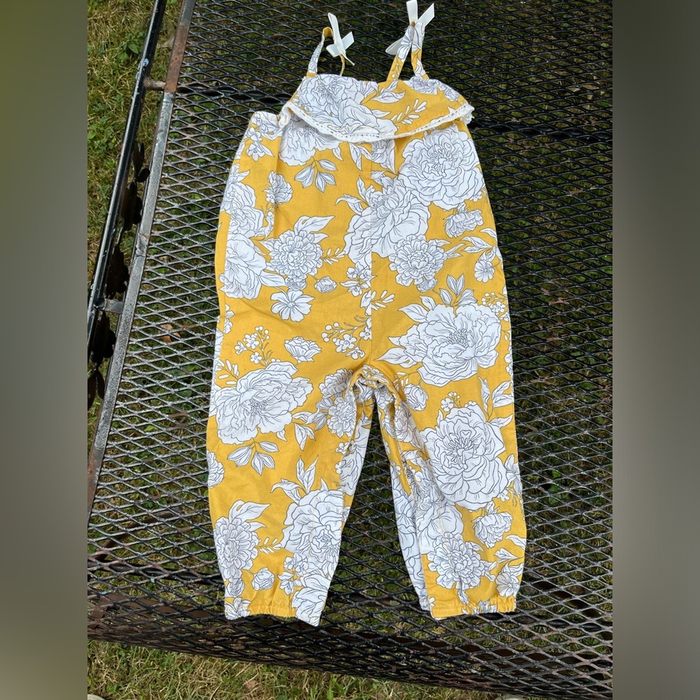 Girls Yellow Pant Romper Size 12 Months By Shabby Chic with snap-ease bottoms